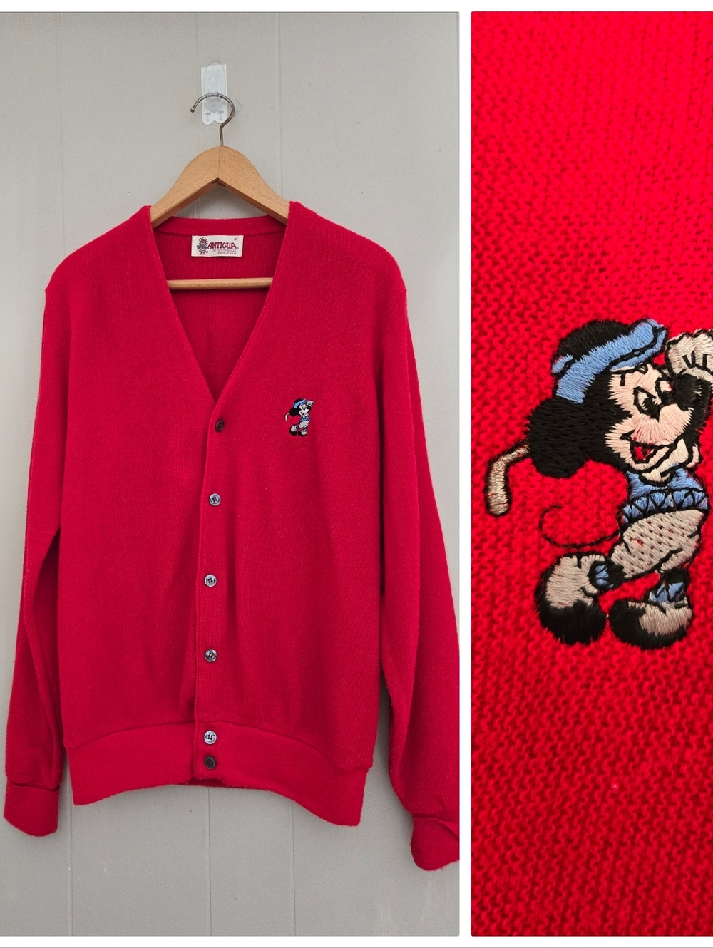 Antigua Of Scottsdale Vtg Grandpa Cardigan Golf Golfing Mickey Mouse Disney M